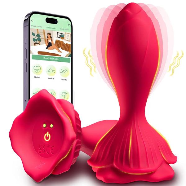 APP-kontrollert Rose Butt Plug - 9 vibrasjoner, vanntett