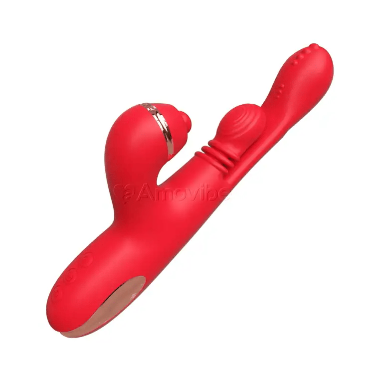 G-punkt vibrator med sirkulær massasjebevegelse, vibrasjon og 3 ermer for klitoristapping, kiling og slikking
