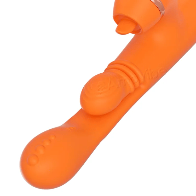 G-punkt vibrator med sirkulær massasjebevegelse, vibrasjon og 3 ermer for klitoristapping, kiling og slikking