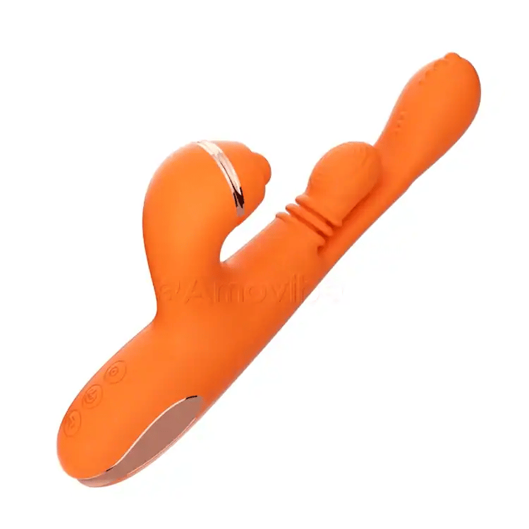 G-punkt vibrator med sirkulær massasjebevegelse, vibrasjon og 3 ermer for klitoristapping, kiling og slikking