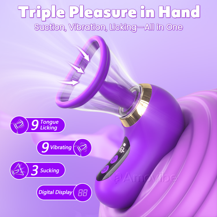 5-i-1 Vibrator med Suging, Slikking og LCD-kontroll