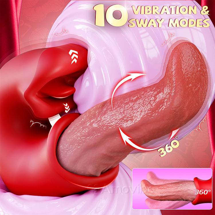 3 i 1 dildo vibrator - med G-punkt, klitoris og tunge, vanntett