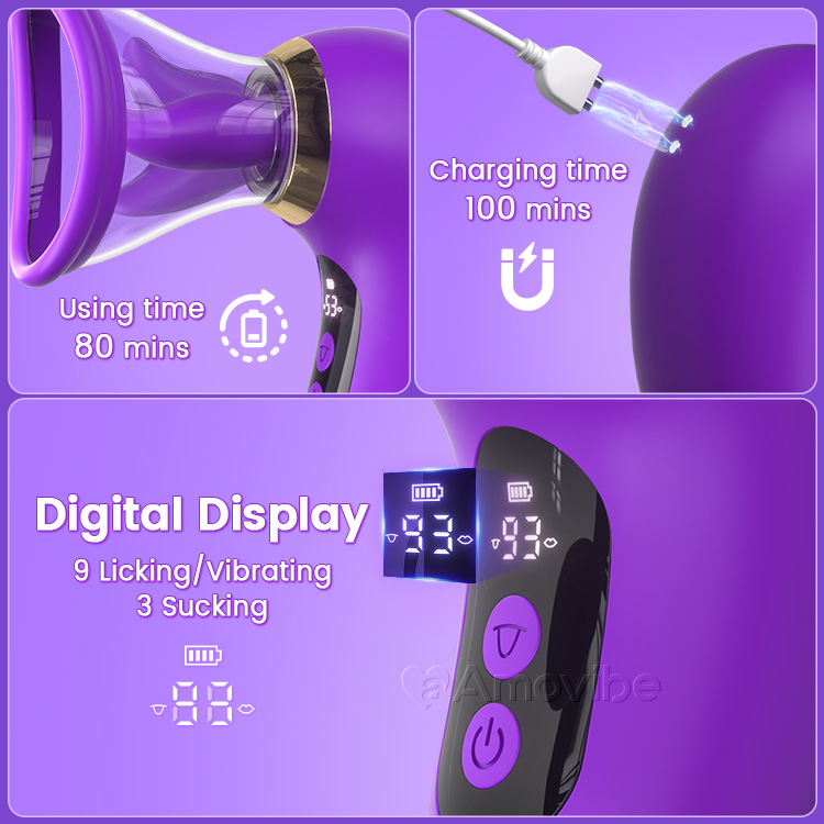 5-i-1 Vibrator med Suging, Slikking og LCD-kontroll